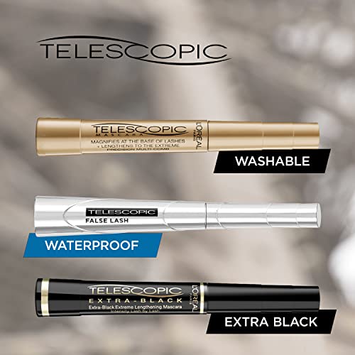 L'Oréal Paris Intense Lengthening Mascara, Lash By Lash Precise Application, Up To 60% Longer Eyelashes, Telescopic Mascara, Black