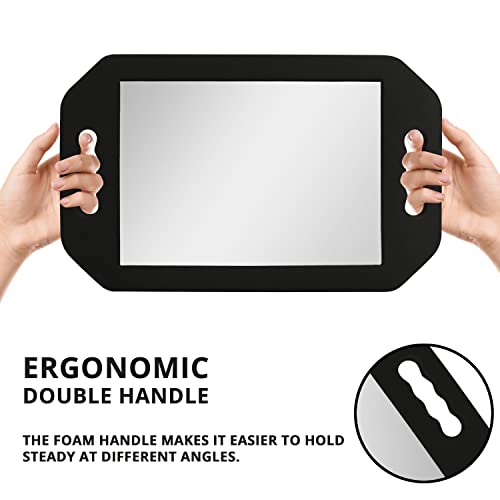 Kurtzy Lightweight Handheld Hairdressing Mirror - Black Foam Handle Mirror for Barbers, Salons and Beauticians - Double Handle Mirror - Viewing M
