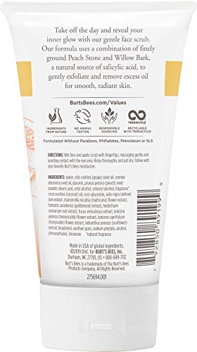 Burt's Bees 99.9% Natural Peach and Willow Bark Deep Pore Exfoliating Facial Scrub, 113.3 grams