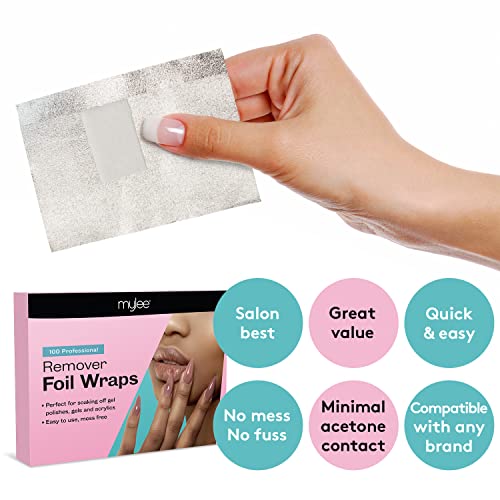 Mylee 100pcs Gel Nail Polish Remover Foil Wraps, Aluminium Foil Wraps with Pre-attached Lint-Free Cotton Pads for Fast & Gentle Soak Off Gel Poli
