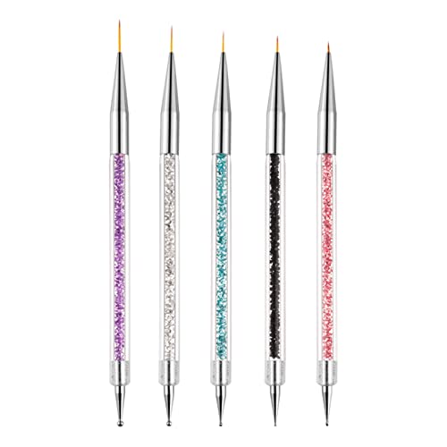 Sularpek 5pcs Nail Art Brushes, Nail Dotting Tools, Function Nail Brush for Dotting Drawing Painting Tools Liner Design Nail Art with Glitter Han