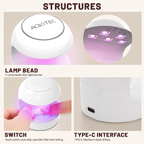 Aokitec Mini UV LED Nail Lamp, Quicky-Dry UV Light for Nails Gel Polish Nail Tips,Poly Gel Extension Resin,Manicure UV LED Light Nail Dryer DIY N