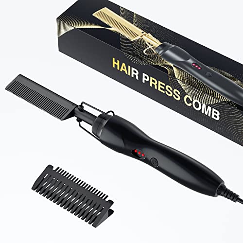 Hot Comb, Electric Hot Comb Hair Straightener for Wigs, Professional Ceramic High Heat Press Comb, Multifunctional Copper Hair Curler, Portable A