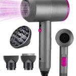Tuare Professional Hair Dryer 1800W, Fast Drying Ionic Hairdryer with 2 Speed 3 Heat Setting and Cool Shot Button, Blow Dryer with 1 Diffuser & 2