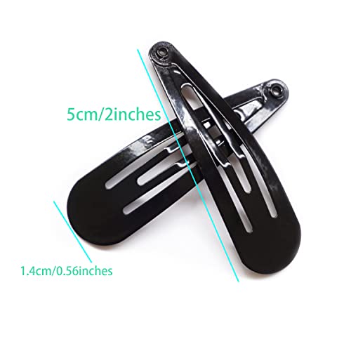 Jeffan 50 Pcs Snap Hair Clips 2 Inch Metal No Clips Barrettes Girls' Hair Accessories for Girls Women(black)