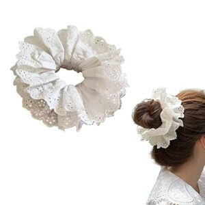 White Lace Scrunchies Large Hair Scrunchies for Women,Elastic Hair Bands Scrunchy Soft Hair Ties Ropes,Bobbles Ponytail Holders for Thick Hair Wh