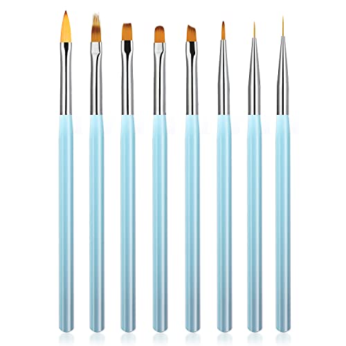 KINGMAS 8Pcs Nail Art Brushes, Nail Gel Polish Painting Brush Drawing Pen, Nail Liner Brush Set for Gel Polish Manicure Salon DIY at Home
