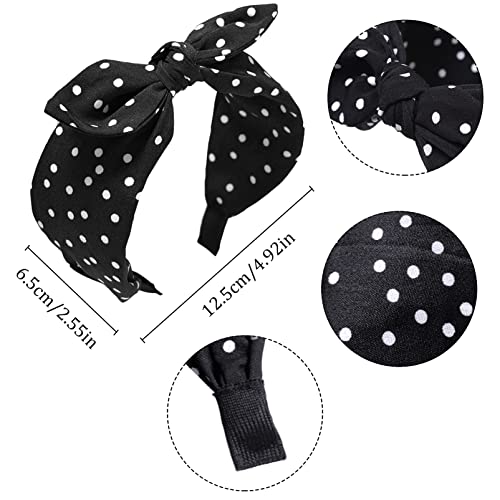 Polka Dot Headband,2Pcs Bow Tie Knotted Hair Bands,Wide Band Cloth Hair Hoop Bunny Ear Headwrap Hair Accessories for Women Girls (Black Red Polka