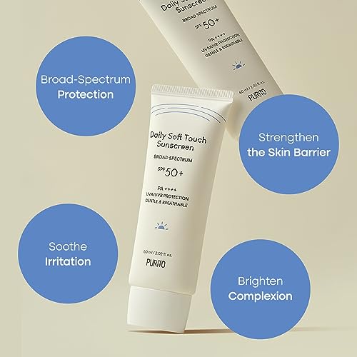 PURITO Daily Soft Touch Sunscreen 60ml / 2.02 fl. oz. SPF 50+ PA ++++ safe ingredients, broad-spectrum, calm, soothing, Vegan, cruelty-free
