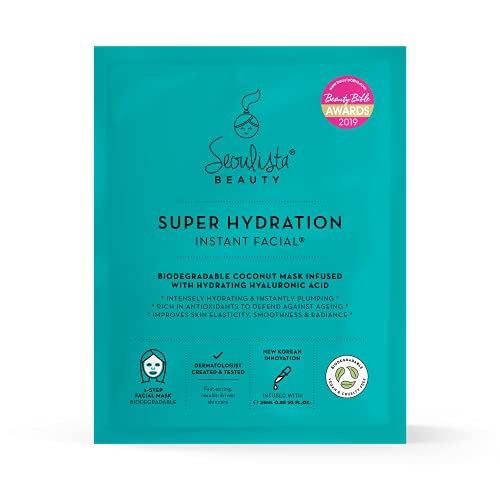 Seoulista Beauty Super Hydration Instant Facial – Hydrating Beauty Face Mask for Dry Skin - Infused with Hyaluronic Acid and Coconut – Dermatolog