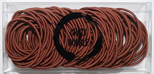 Crazy Bobble® Premium Non-Metal Hair Elastic Hair Bands 2mm, Bulk Hair Ties, Ponytail Holders For Adults and Kids (100 Pcs per Box) (Dark Brown)