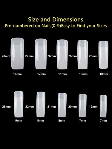 Deciniee Acrylic Nail Kit, 1000Pcs Clear and Natural False Nails 10 Sizes Fake Nails Extension Artificial Press on Nails French Manicure Kit Nail