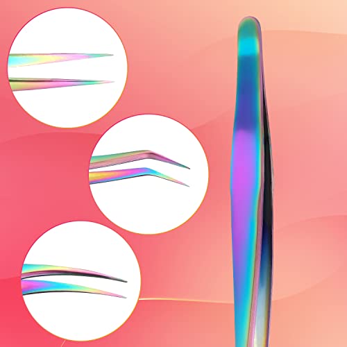 Lash Tweezers Set, 3Pcs Stainless Steel Lash Extension Tweezers 3 Styles Straight and Curved Eyelash Tweezers for Removing Eyebrows False Lashes