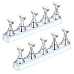 WOSO 2 Sets Acrylic Nail Art Practice Stands Magnetic Nail Tips Holders Training Fingernail Display Stands (Silver)