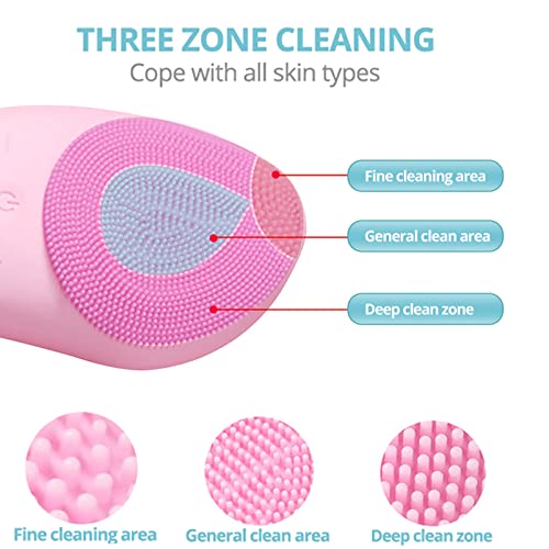 SONGQEE Sonic Facial Cleansing Brush Electric, Waterproof Silicone Face Massager Brush Rechargeable Face Scrubber, Mini Skin Cleanser Exfoliator