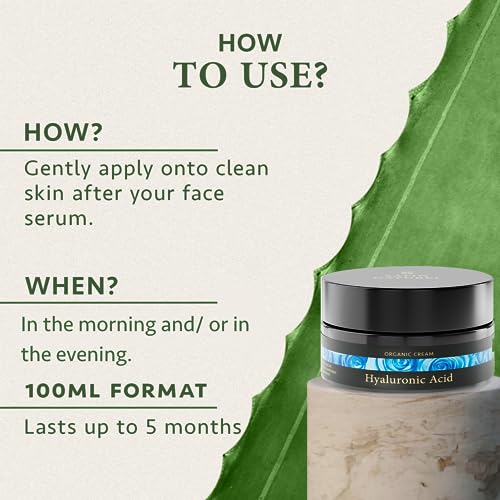 Hyaluronic Acid Face Cream 100ml - Skincare Face Moisturizer for Women with Aloe Vera - Organic Face Cream for Women - Repair Night and Day Cream