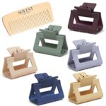Hair Claw Clips - Square Medium Colourful Clips for Women and Girls - Pack of 6 - Hair Claws for Thick Thin Fine Long Hair - 6 Vibrant Matte Colo