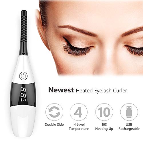 Heated Eyelash Curler, Portable Electric Eyelash Curler, 10s Quick Heat 60° / 70° / 80° / 90° 4 Temperature Modes with LED Display, Mini Eye Lash
