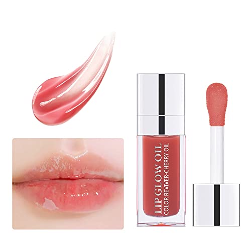 Plump Lip Glow Oil,Crystal Jelly Moisturizing Lip Oil Cherry Oil Plumping Lip Gloss Makeup Sexy Plump Lip Tinted Lip Plumper Hydrating Polished L