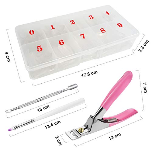 Beainfir 500 Pieces Clear False Nail Tips French Artificial Fake Art Nails Tips 10 Sizes DIY Acrylic Fake Nail with Box, Nail Brush, Cuticle Push