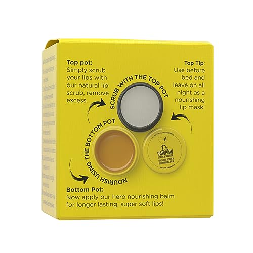 Dr. PAWPAW Scrub & Nourish - Lip Scrub, Lip Balm, Lip Mask, Sugar Scrub, Lip Repair, Lip Restoration, Smooth Lips, Chapped Lips, Pawpaw Balm, Nat