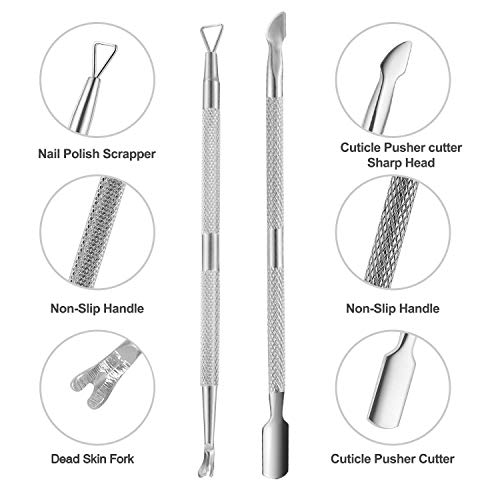 Cuticle Nippers and Cuticle Pusher Manicure Tools Set - Professional Nail Cuticle Remover Cutter Clippers Tool for Gel Nail Art Fingernails Toena