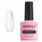 AIMEILI 5 in 1 Rubber Base Gel For Nails, Clear Gel Nail Polish UV LED Soak Off, Elastic Rubber Base Coat Nail Strengthener Nail Rhinestones Glue
