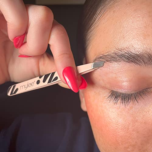 Mylee Professional Slant Tip Tweezer for Facial Hair Removal and Eyebrow Shaping, Precision Stainless Steel Tweezer for Removing Splinters & Ingr
