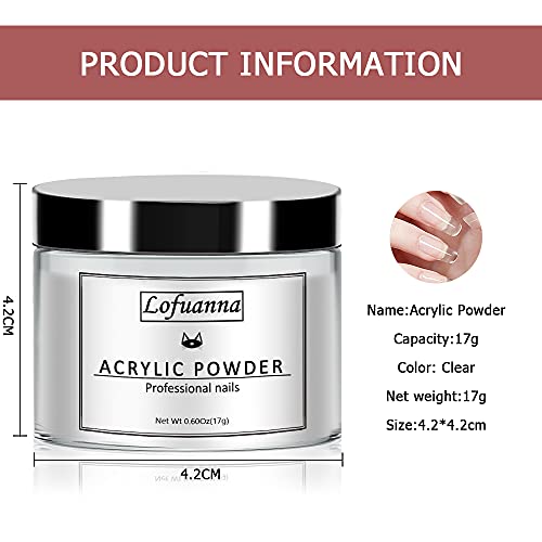 Lofuanna 17g Professional Clear Acrylic Powder Salon Quality Acrylic Nail Powder for Nails Extension Nail Art System for Home/Salon
