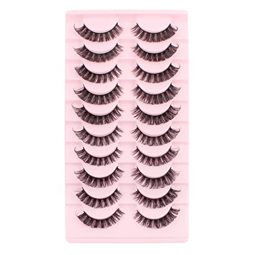 Parriparri Eyelashes Russian Strip Lashes 10 Pairs Curly False Lashes D Curl Volume Strip Lashes Natural Fluffy Thick Fake Lashes