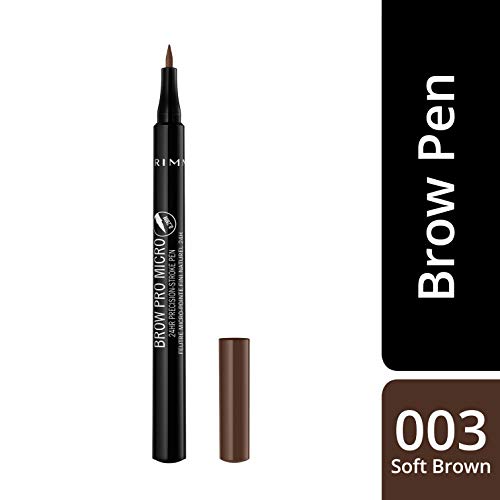 Rimmel London Brow Pro Micro 24HR Precision-Stroke Pen, Microfilling Felt Tip, Soft Brown, 1 ml