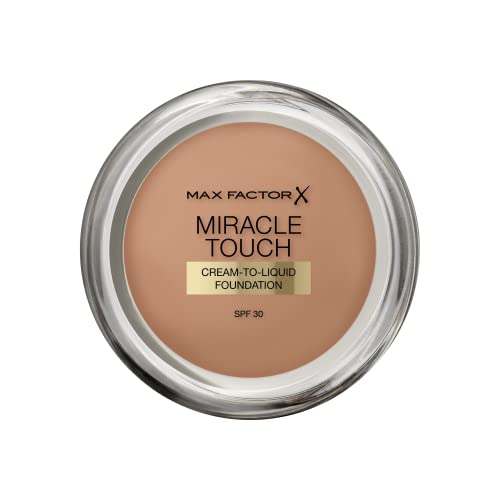 Max Factor Miracle Touch Foundation, New and Improved Formula, SPF 30 and Hyaluronic Acid, 45 Warm Almond, 1 Count (Pack of 1)
