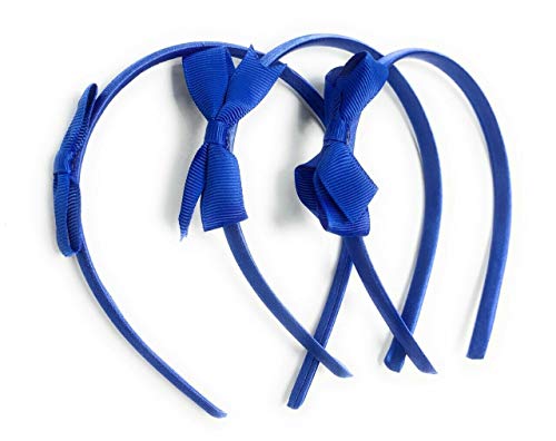 Caprilite 3 x School Hair Bows on Headbands Alice Bands Uniform Colours Bow Headband Set (Royal Blue)