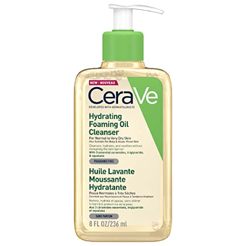 CeraVe Hydrating Foaming Oil Cleanser for Normal to Very Dry Skin with Squalane, Triglyceride and 3 Essential Ceramides (For Face and Body), Clea