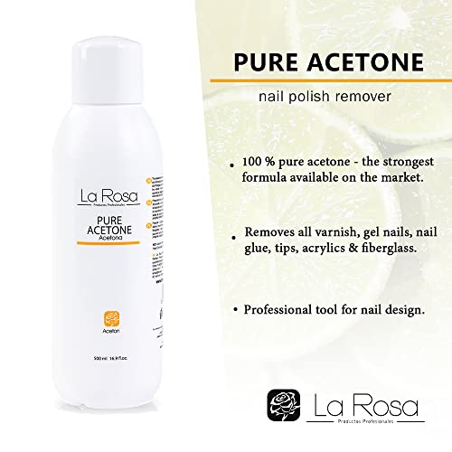 LaRosa ACETONE Gel Polish Remover 100% PURE Acetone Nail Polish Remover, nail glue remover for false nails and acrylic, pleasant Lemon aroma 500
