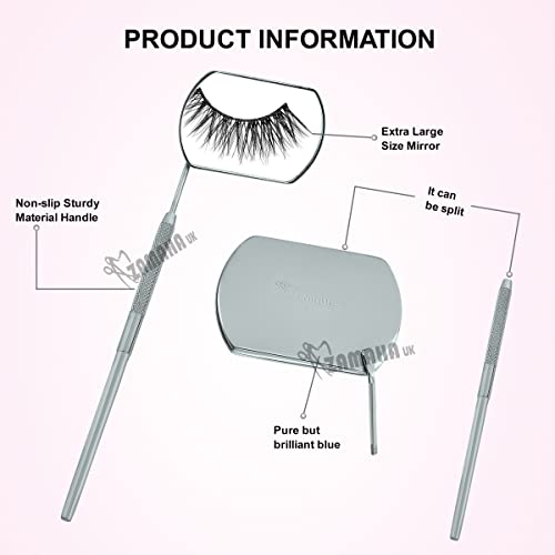 Eyelash inspection Mirror (60 X40 mm dia) - Beauty Lash Extension Tool - Large Mirror for Full View ZAMAHA UK CE