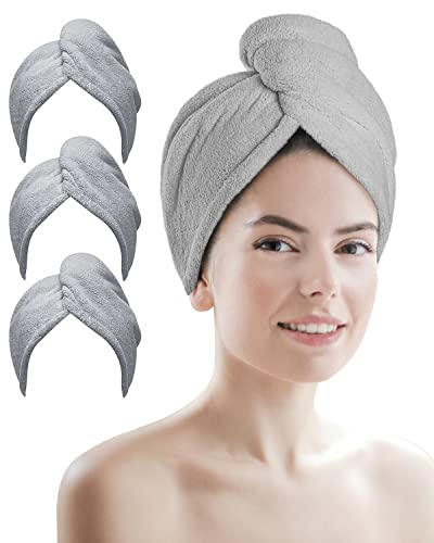 Microfibre Hair Towel, 3 Pack Super Absorbent Hair Towel Wrap with Button Design. Extremely Soft Hair Wrap Towel, Traveling, Beach Excursions, Sp