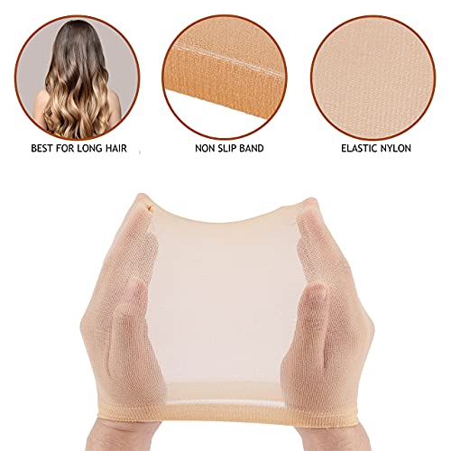 Stocking Wig Cap Ultra Thin - 4 Pieces, Breathable, Sweat Absorber & Stretchable Wig Caps for Women, One Size Fits All (Light Brown)