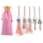Boyigog 5Pcs Stitch Makeup Brushes with Storage Bag, Stitch Theme Cosmetic Brush for Powder Eyeshadow Blushes Lips Portable Makeup Brush Set, Lov