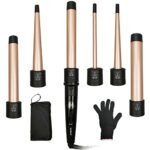 janelove Hair Curler, Curling Wand,6 in 1 Hair Iron Set for Long/Short Hair, with 5 Interchangeable Ceramic Barrel,Include Large/Small Hair Waver