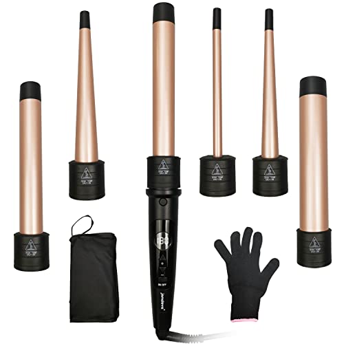 janelove Hair Curler, Curling Wand,6 in 1 Hair Iron Set for Long/Short Hair, with 5 Interchangeable Ceramic Barrel,Include Large/Small Hair Waver