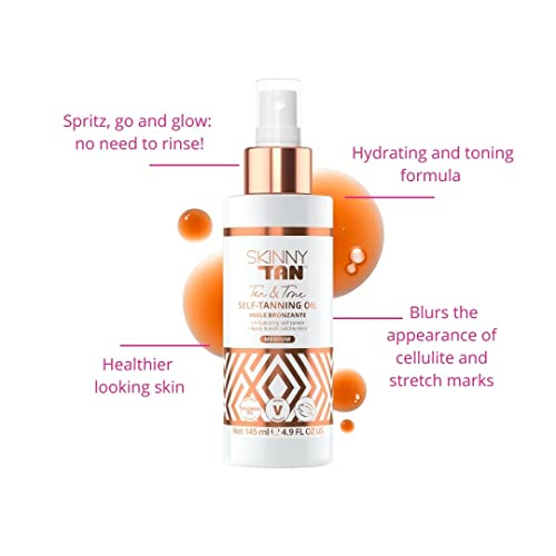 Skinny Tan Tan & Tone Self Tan Oil - Streak Free Natural Looking Fake Tan with Coconut Oil, Enriched with Guarana Extract to Tone & Firm Skin, Cr