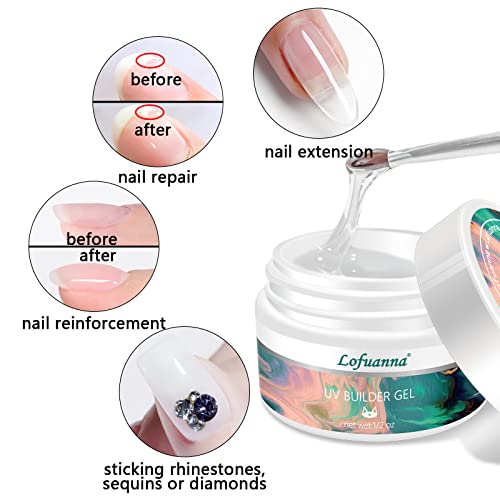 Lofuanna 15g Clear Builder Nail Gel,Nail Leveling Gel Builder Gel for Nail with Acrylic Nail Brush,Nail Strengthen Nail Art Manicure Set,High Sel