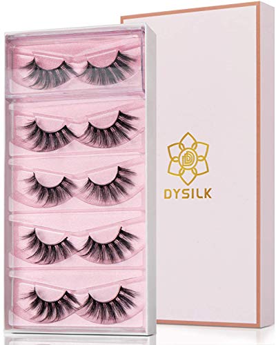 DYSILK 5 Pairs 6D Lashes Faux Mink Eyelashes Cat Eye Fluffy Natural Look False Eyelashes Long Lashes Pack Mink Lashes Soft Reusable Eye Lashes |C
