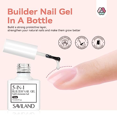 Saviland 12 Color Builder Nail Gel Set - 5-in-1 Builder Nail Gel Nail Strengthener for Thin Nails and Growth Gel Overlay Short Nail Extension Soa