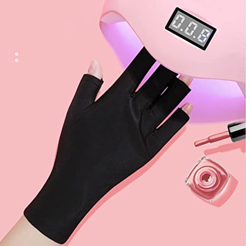 Pimoys Manicure Gloves, Gloves for Nail Lamp Light UV Protection Gloves Fingerless Gloves for Gel Nail Lamp Black