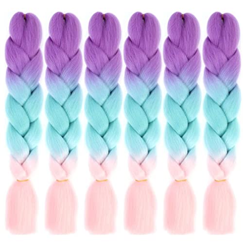 LDMY Hair for Braiding-Jumbo Braids, Long Colorful Ombre Pink Purple Jumbo Braiding Hair Extensions Kanekalon Jumbo Braid Wigs for Women Syntheti
