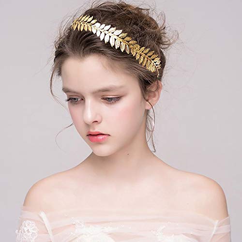 Roman Leaf Crown,XCOZU Goddess Tiara Gold Leaf Band Crown of Leaves,Girls Greek Gold Leaf Headband Bridal Headbands Gold Laurel Leaf Headdress Bo