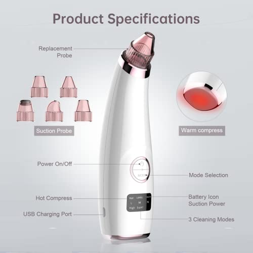 Blackhead Remover Vacuum Blackhead Remover Blackhead Extractor Pore Cleaner Black Head Remover Face Vacuum Pore Extractor - Includes Blackhead Re