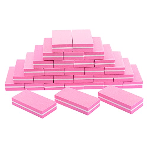 ANRUI Mini Nail File 180/100 Grit Sponge Nail Polish Sanding Buffer Strips Nail File Blocks Manicure Tools 50PCS (Pink-Purple)